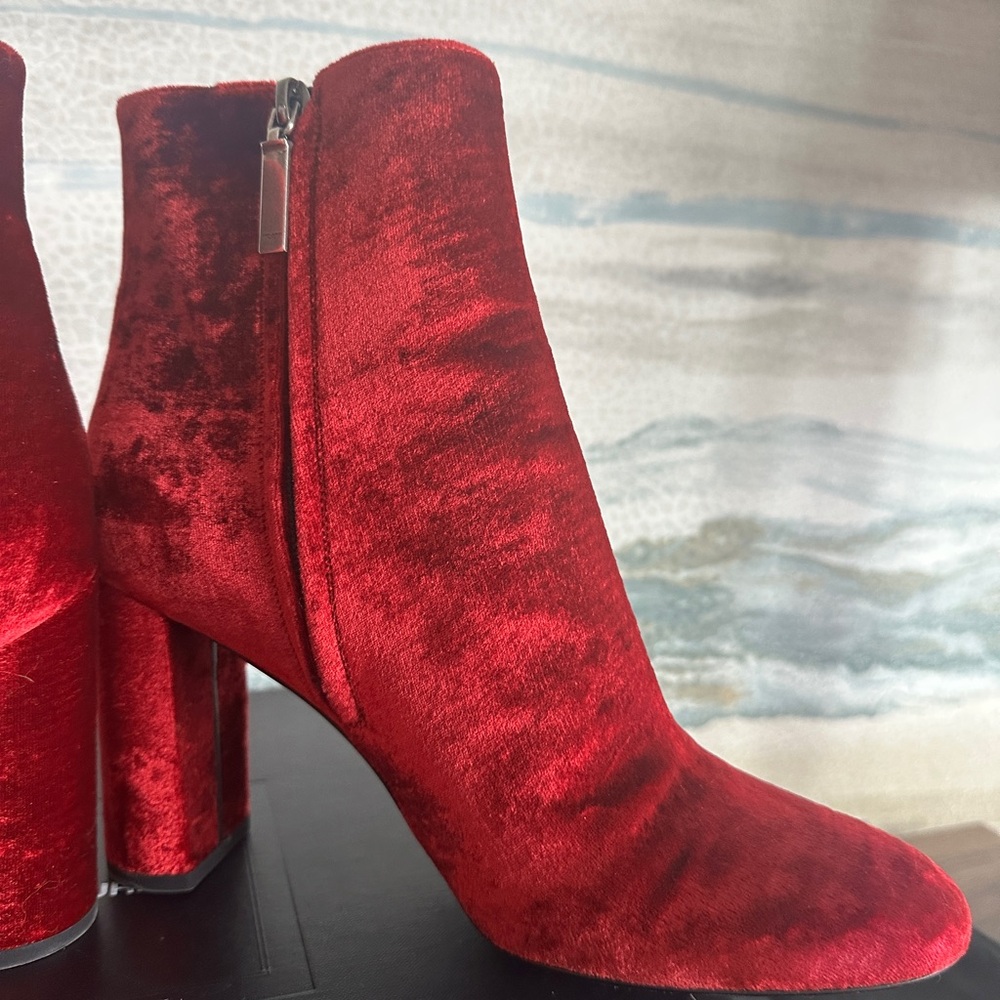 Saint Laurent Red Velvet Ankle Boots - Picture 9 of 13